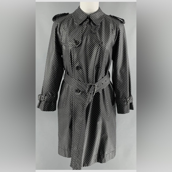 Marc Jacobs Robson Silk treated trench coat black & white with micro dots Size 2 - Picture 1 of 12